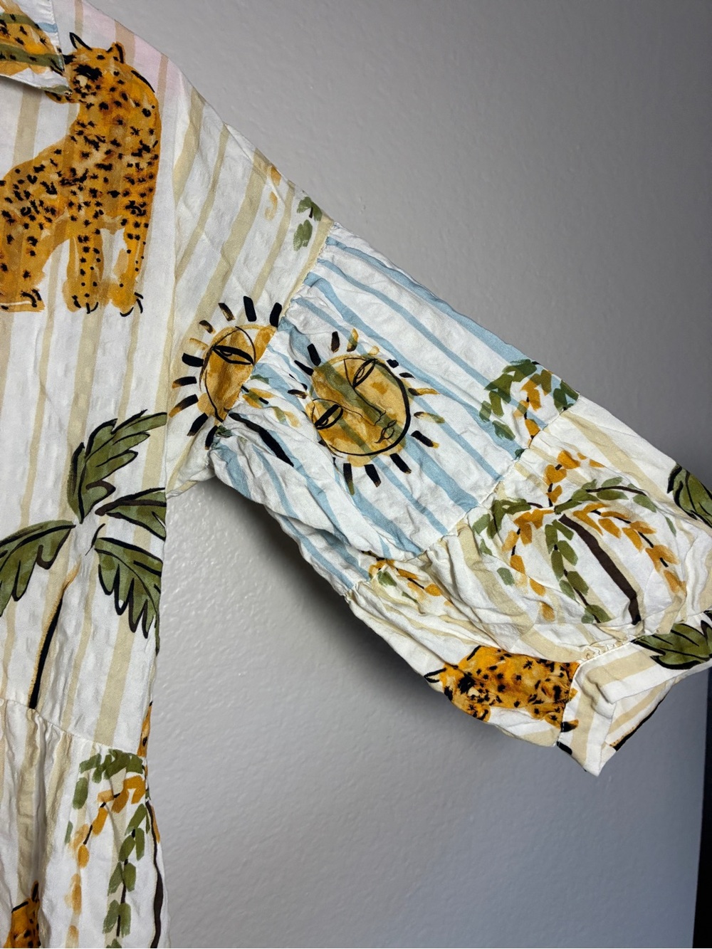 Anthropologie Cream and Blue Striped Maxi Dress with Leopard Print Cotton Blend - Picture 4 of 11